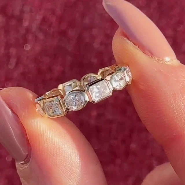 7 Ctw Radiant Moissanite Full Eternity Wedding Band In 14k White Gold Plated