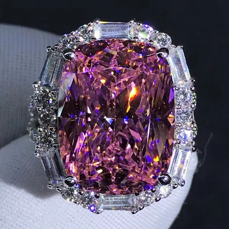 RARE 12.00 Ct Certified Cushion Cut Pink Diamond Solitaire Ring, Great Luster