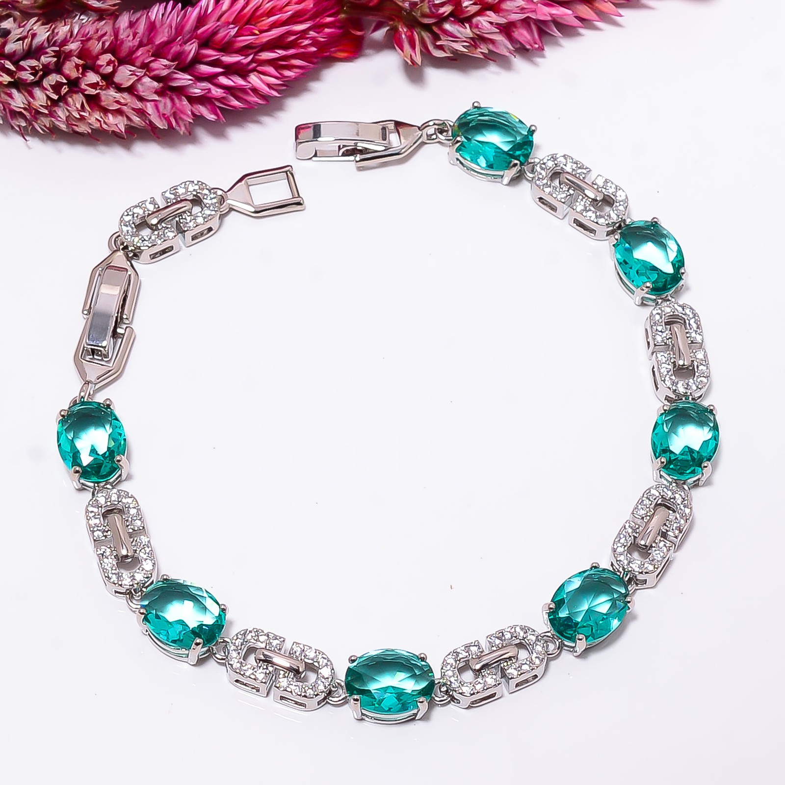 Apatite, CZ 925 Sterling Silver Adjustable Bracelet 7-8″ B140210, Gift for her