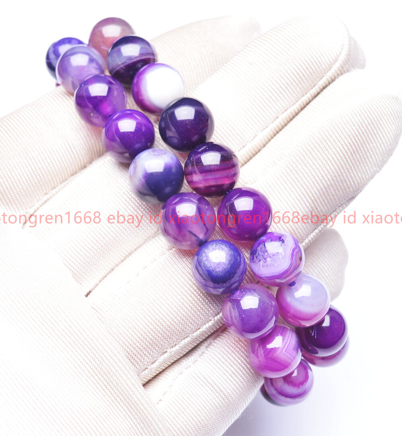 Natural 2 Pcs 6/8/10/12mm Purple Stripe Agate Gems Round Beads Bracelet 7.5in