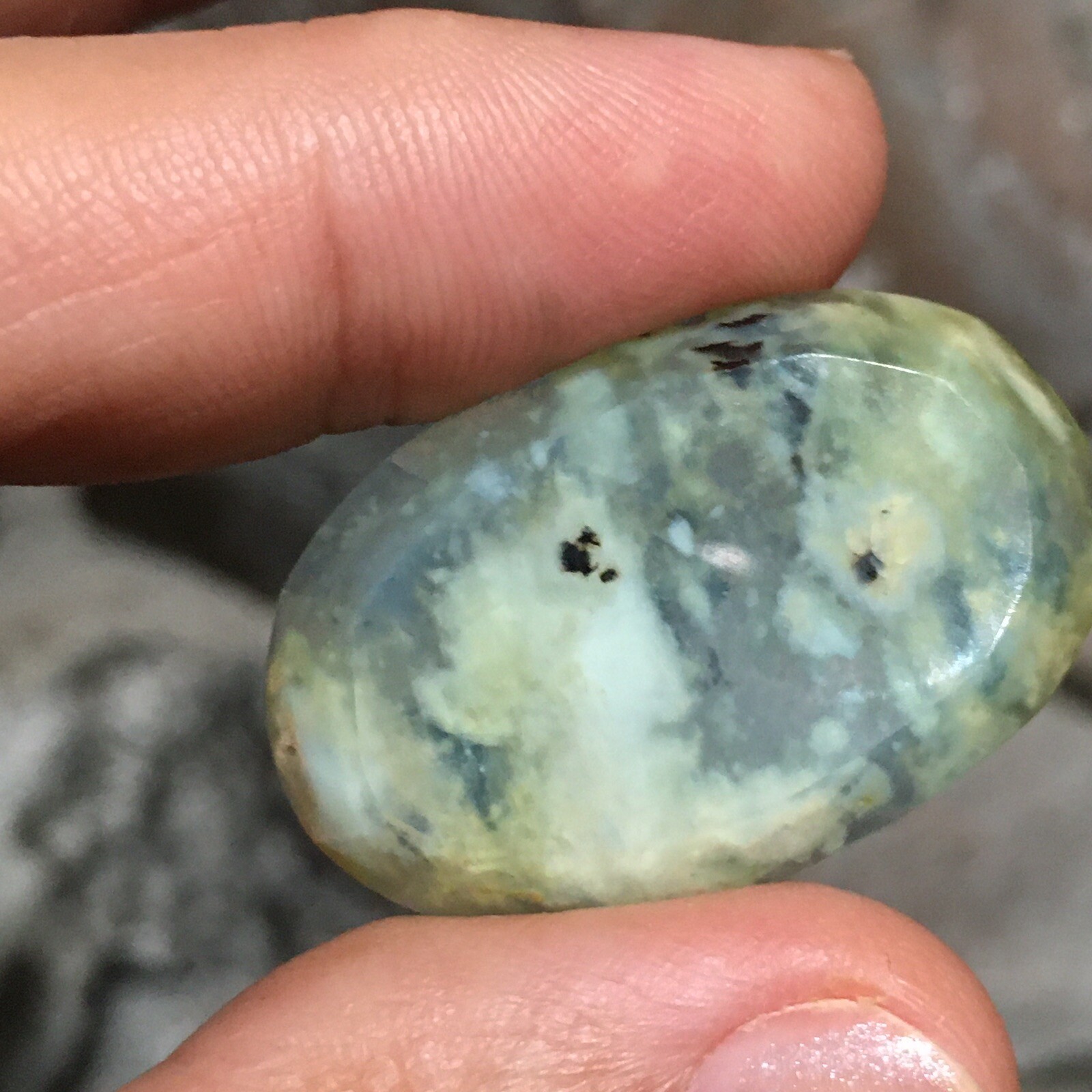 33.5×21.7×6.7mm Rare Aegean Green Opal Oval Faceted Cabochon Picture Stone