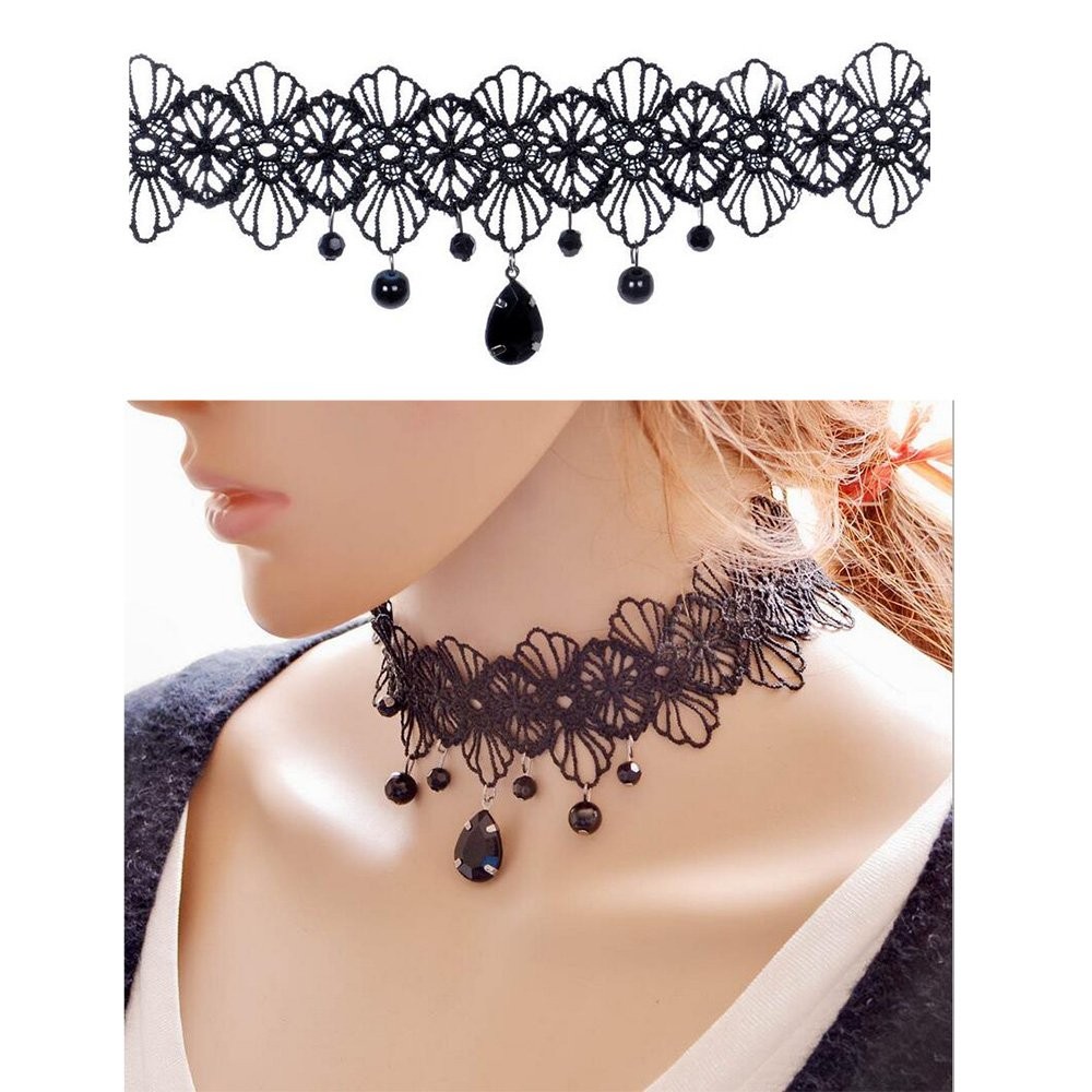 Trasfit 10 Pieces Lace Choker Necklace for Women Girls, Black Classic Velvet …