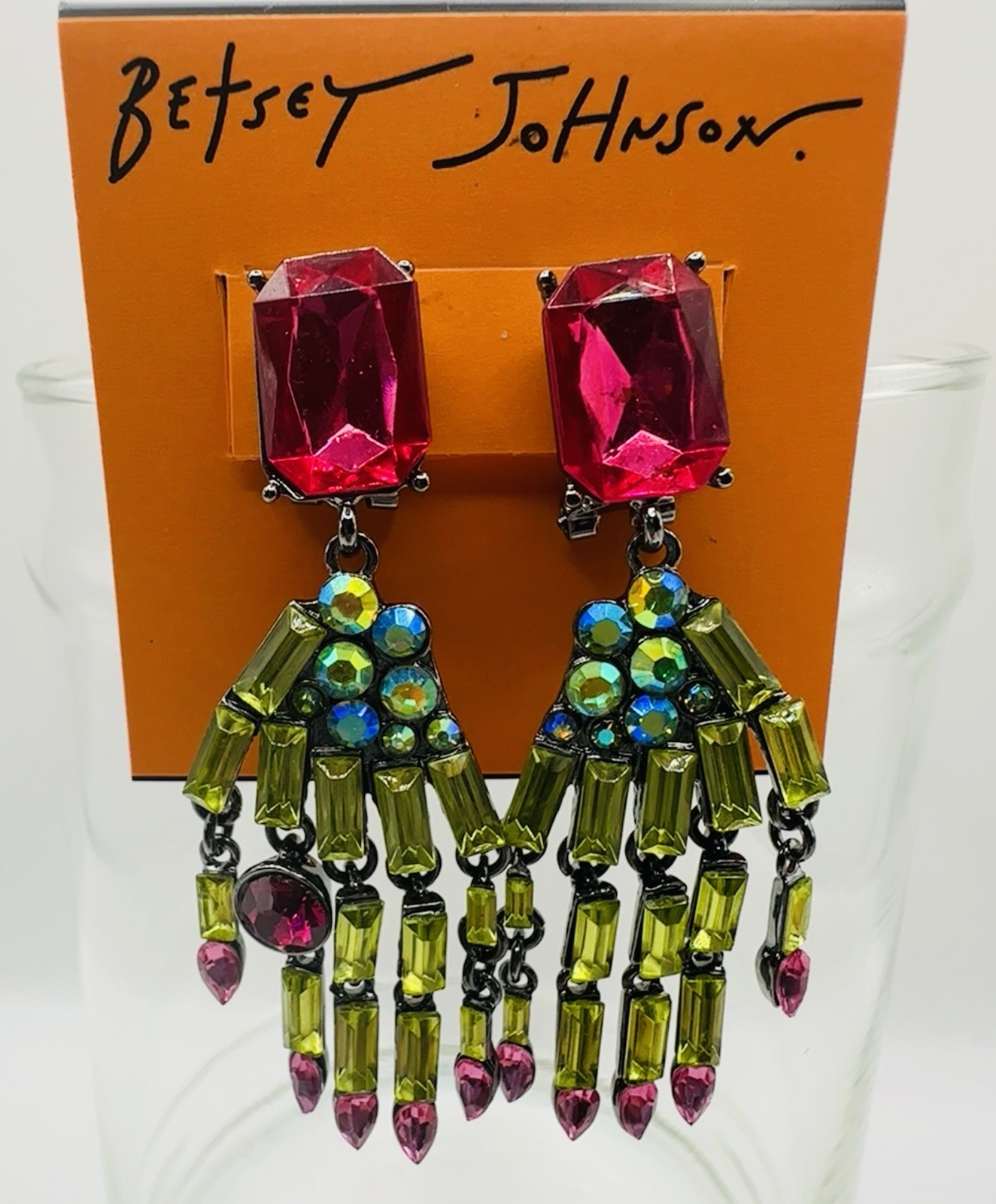 BETSEY JOHNSON Rich Witch Green Skeleton Drop Earrings Bling NEW & AUTHENTIC