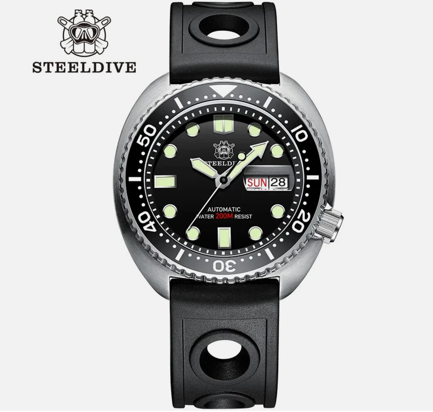 STEELDIVE SD1972 Black Dial Automatic Mov. Ceramic Bezel Mens Sport Diver WaterP