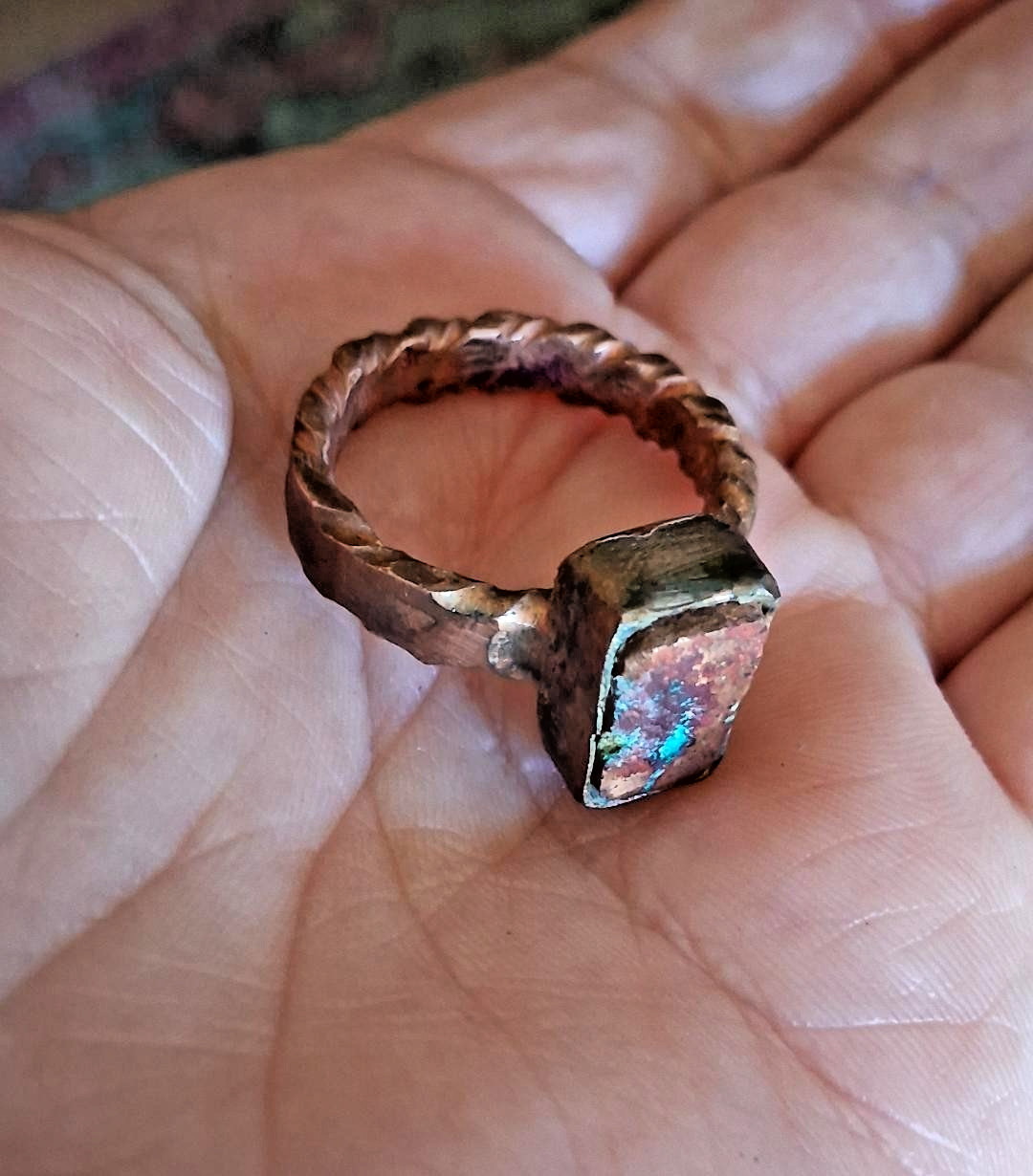 Handcrafted Copper Turquoise Ring Rustic! Raw! Rare Find! New Material!