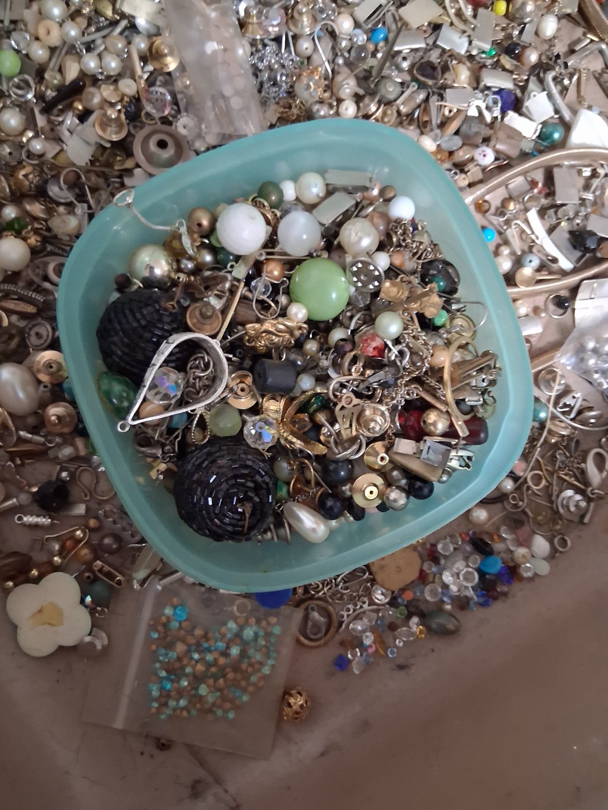 Antique Vintage Huge Lot Jewelry Findings Parts Stones Sterling Beads Deco