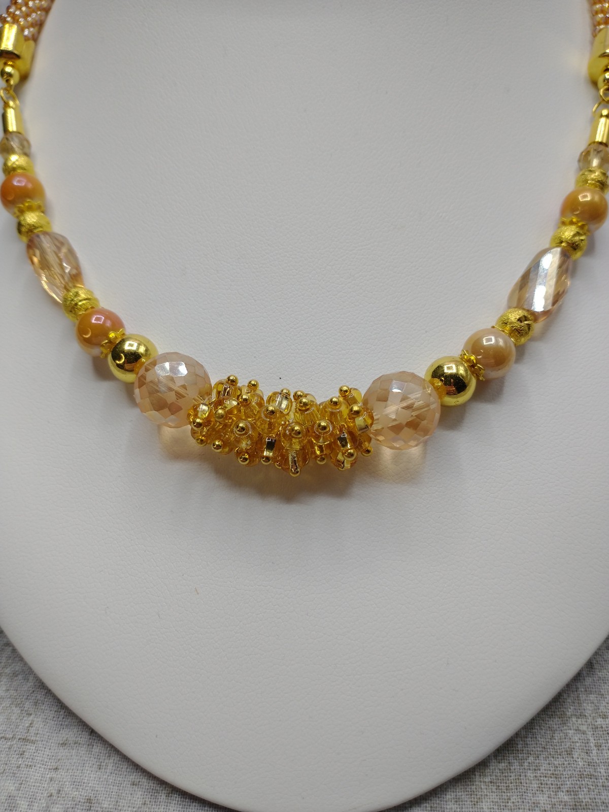New Hand Crafted Spiral Bead Crochet Necklace, Cluster Beaded Necklace