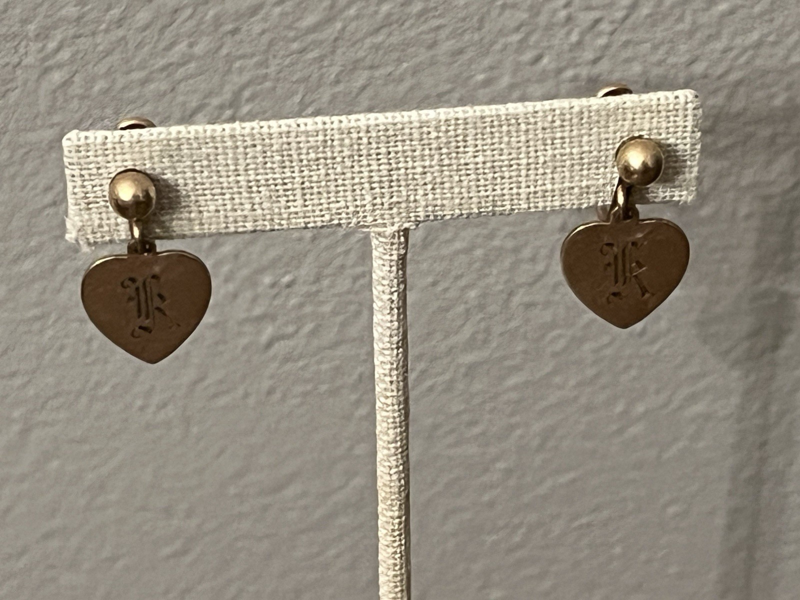 VTG 1/20 10K GF & 1/20 12K GF Monogrammed Heart Dangle Screw Back Earrings