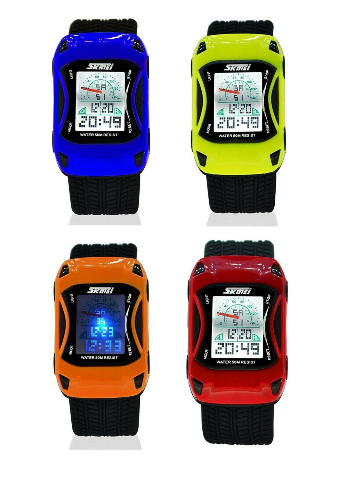 SKMEI Kids Alarm Date Racing Car Toy Digital Wristwatch Water Resistant 5ATM