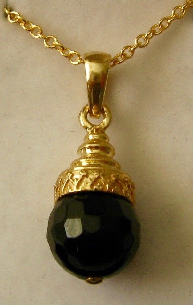 Vintage Style 9K 9ct SOLID YELLOW Gold Black Goldstone PENDANT