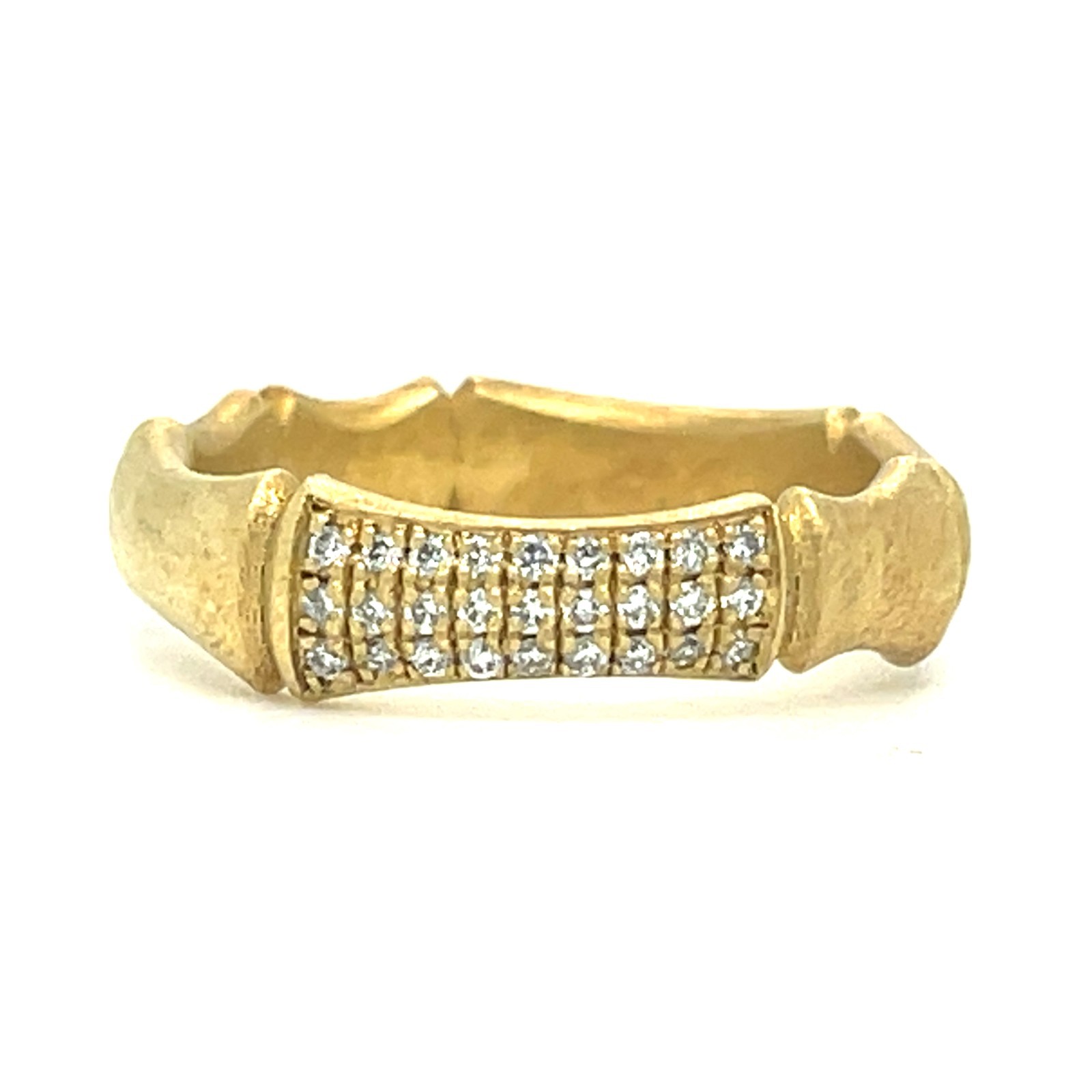 Sterling 18k Yellow Vermeil Bamboo 5 mm Ring w/ 0.27 TCW Diamond Accents Sz 6.5