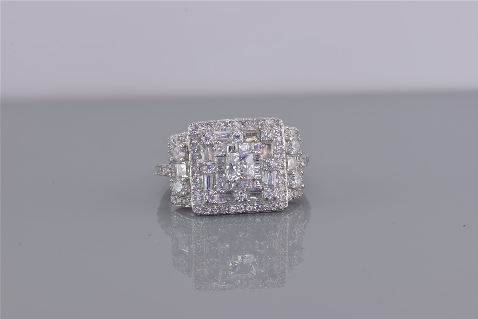 Fuzion Creation Sterling Silver Cubic Zirconia Statement Band Ring FZN 925 Sz: 9