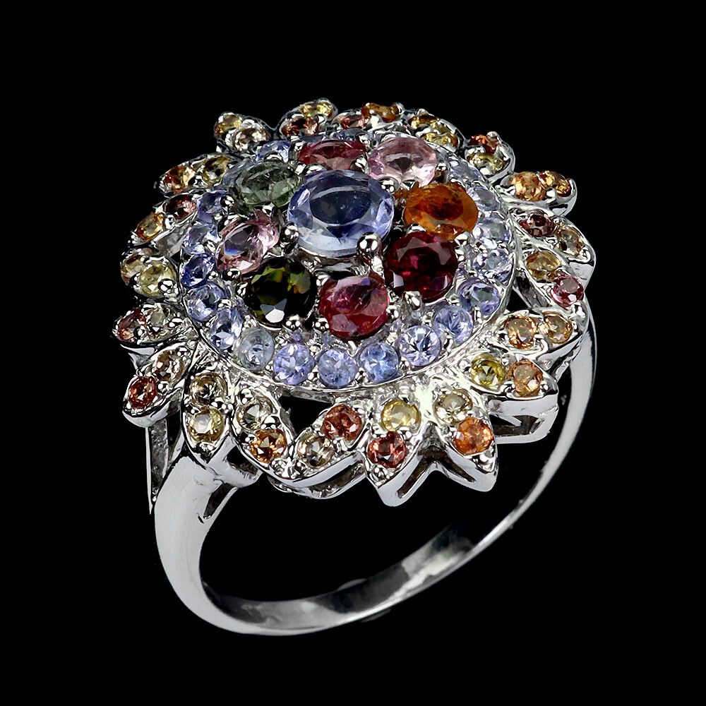 925 Sterling Silver Ring Round Tanzanite Sapphire Tourmaline Gemstone Jewelry
