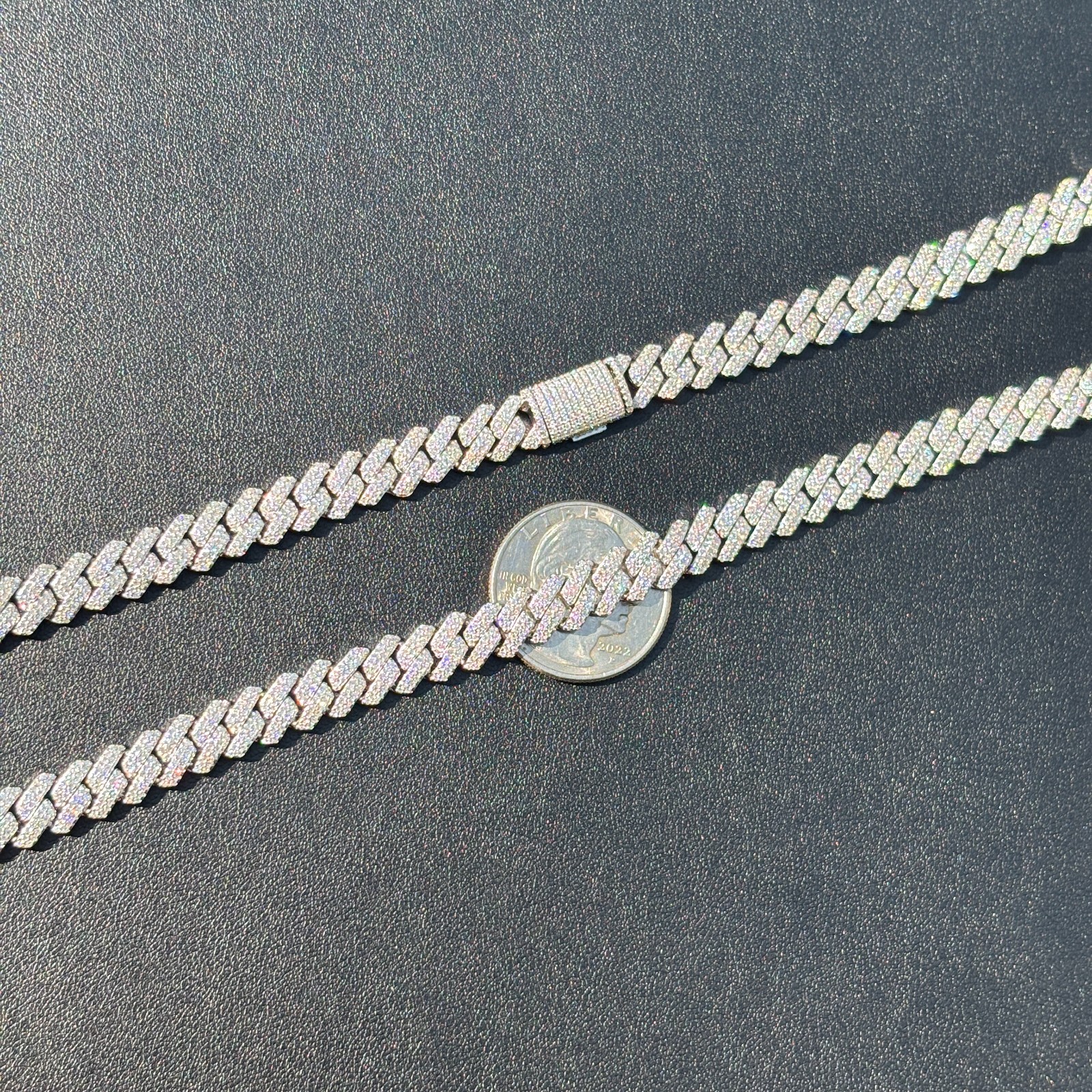 8mm Moissanite Cuban Prong Chain – 925 Sterling Silver or 14k Gold/Rose/Black