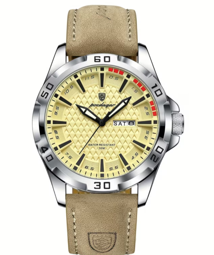 POEDAGAR Men’S Designer Timepiece, Elegant And Opulent Faux Leather Sports Calen