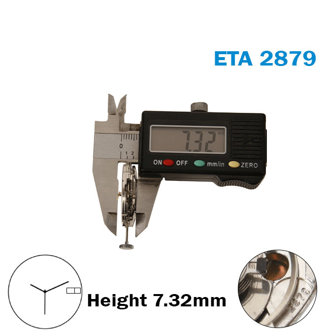 ETA 2879-GABARIT 3HZ-Automatic Movement-White Day/Date Disk At 3-3Hands-H:7.32mm