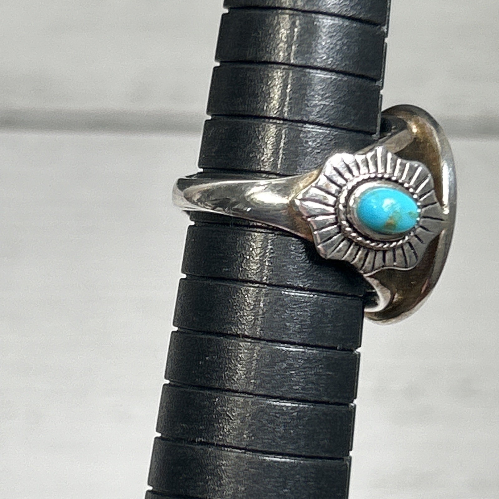 Vintage Silver 925 Navajo 1937 Indian Head Nickle Turquoise Ring Signed BBJ Sz 7