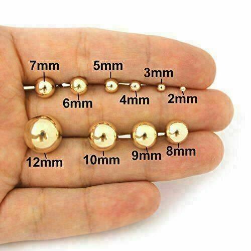 14K Yellow Gold Ball Stud Earrings – Genuine Gold – 3mm 4mm 5mm 6mm 7mm 8mm