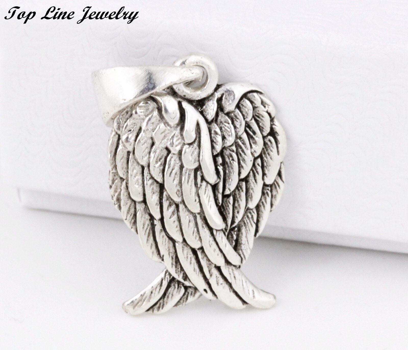 Women Men Solid 925 Sterling Silver 15mm Two Angel Wings Pendant Allergy Free