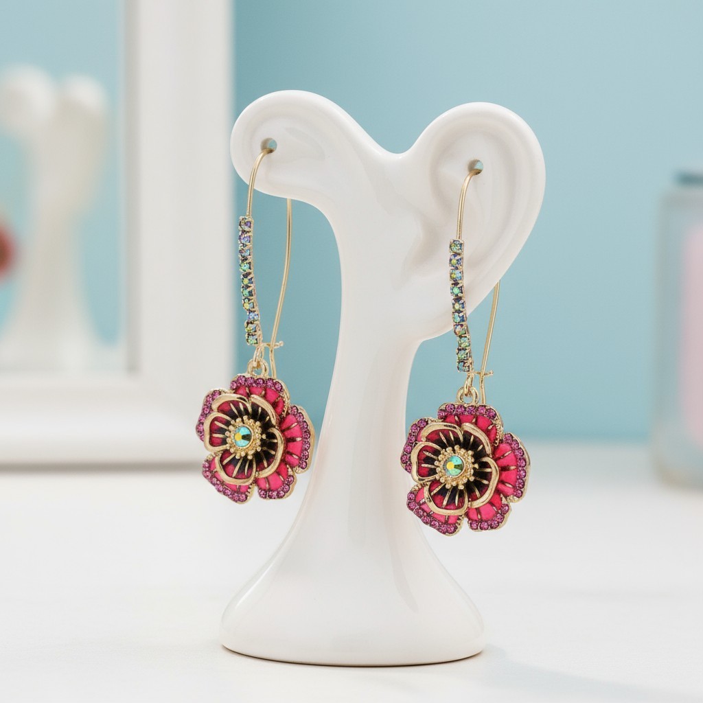US Seller Betsey Johnson Rose Dangle Earrings Multi-color