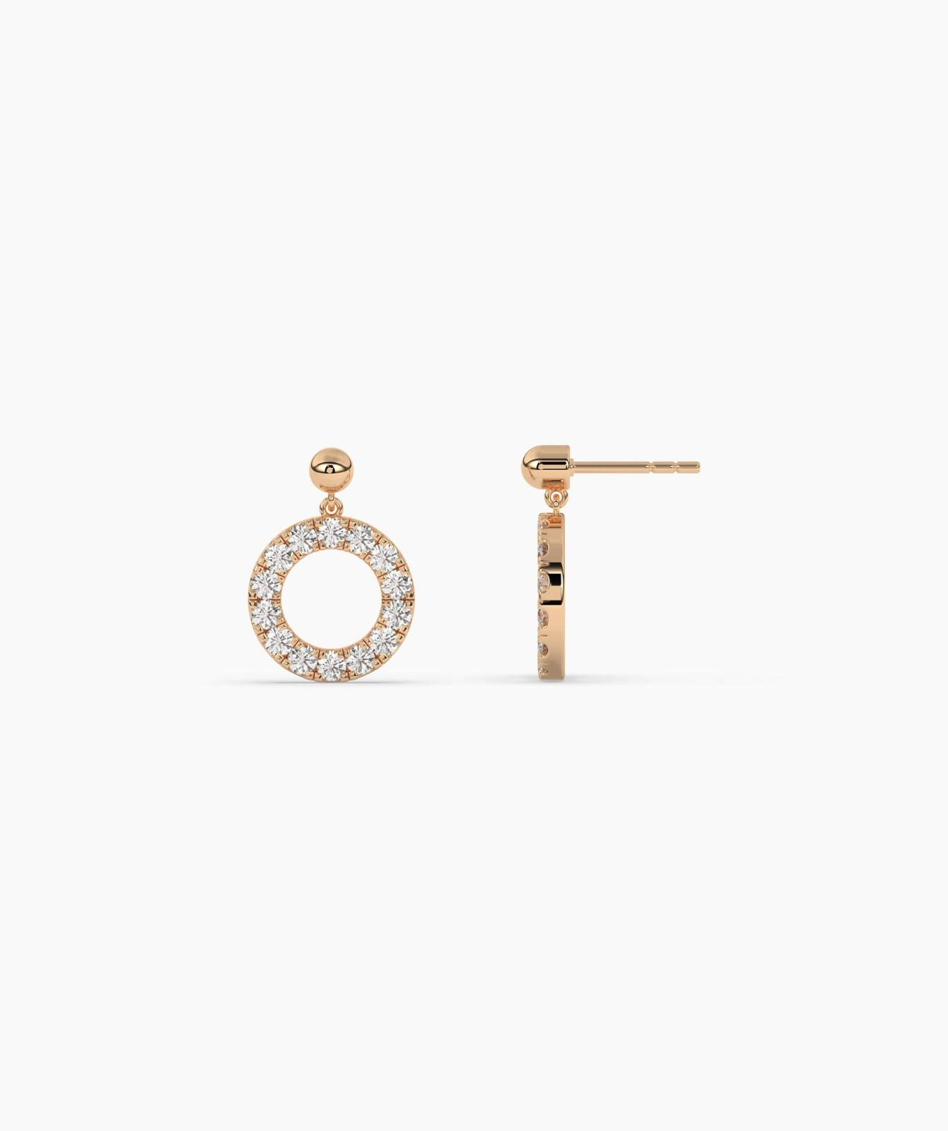 14K Gold Round Cut Lab Grown Diamond Open Circle Drop Earrings With Bead Stud