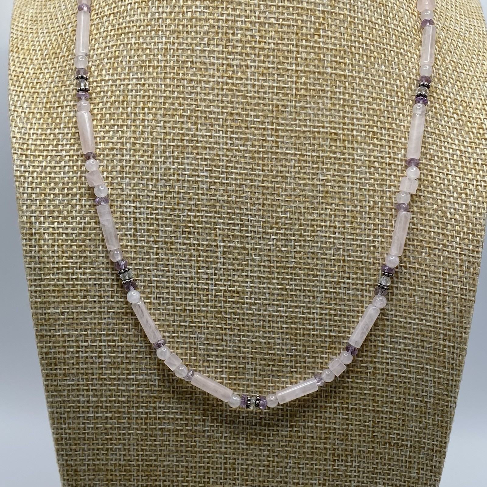 Sajen 925 Sterling Silver Necklace Rose Quartz Amethyst Beaded Accents Vintage