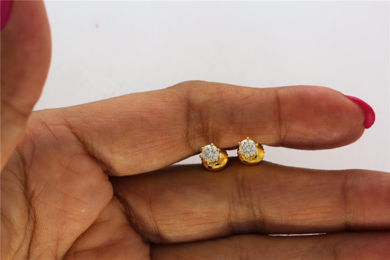 Solitaire Studs Earrings VS1 F 0.50Ct Lab Grown Diamond 14K Solid Gold Prong Set