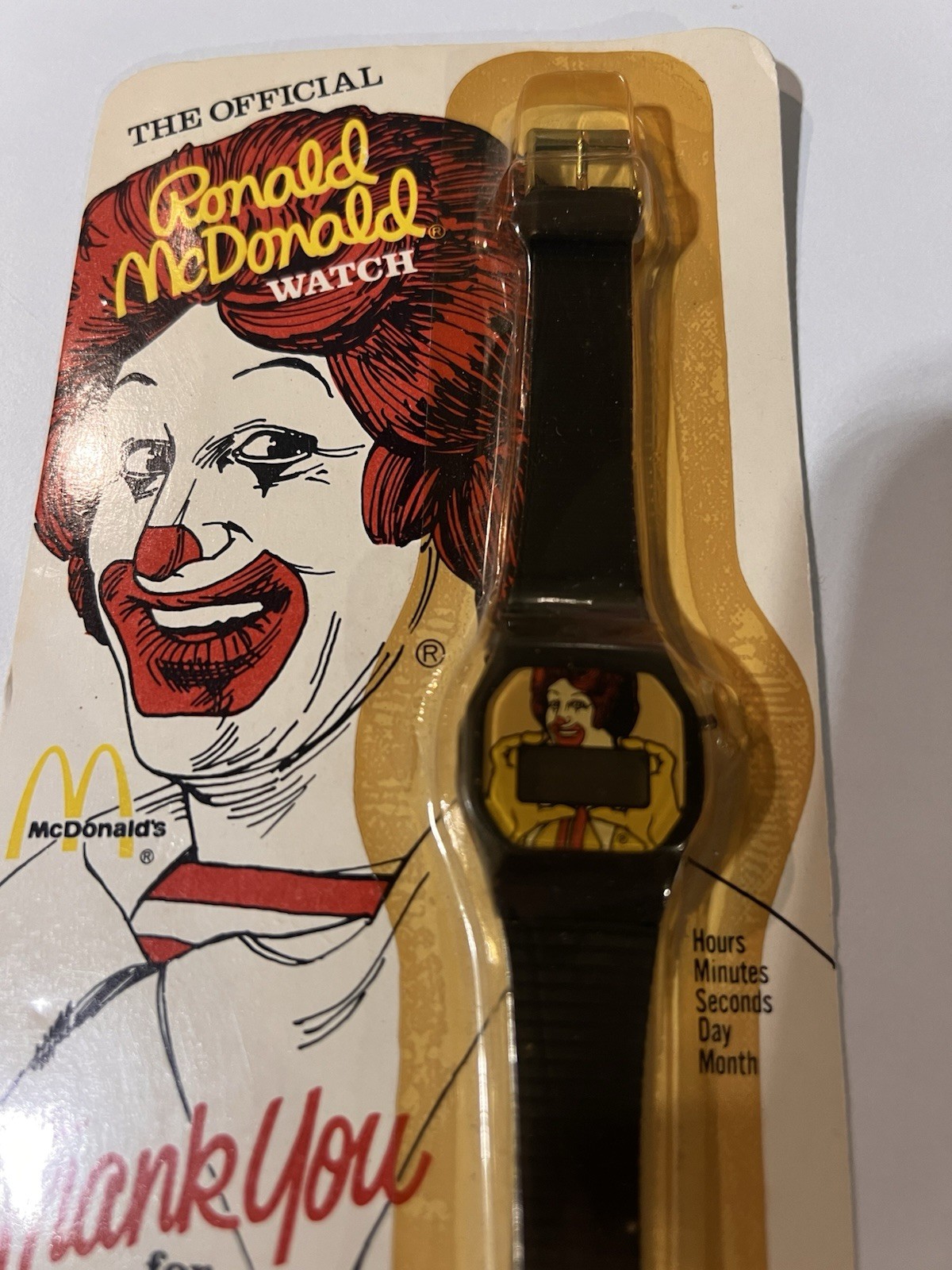 McDonald’s Ronald McDonald Quartz Digital Novelty Watch Black Plastic 1984
