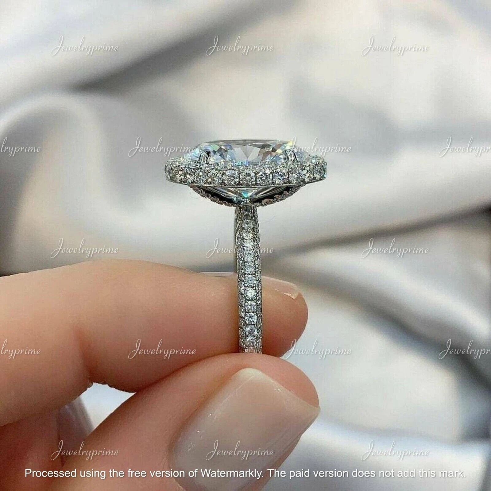 3Ct Oval-Cut Lab Created Halo Engagement Ring 14K White Gold Finish