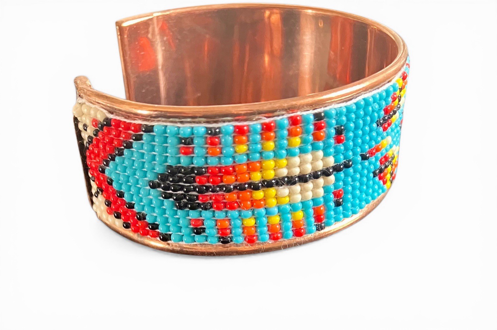 NEW Southwestern Boho Statement Turquoise Seed Beaded Copper Cuff Bracelet 7.5”