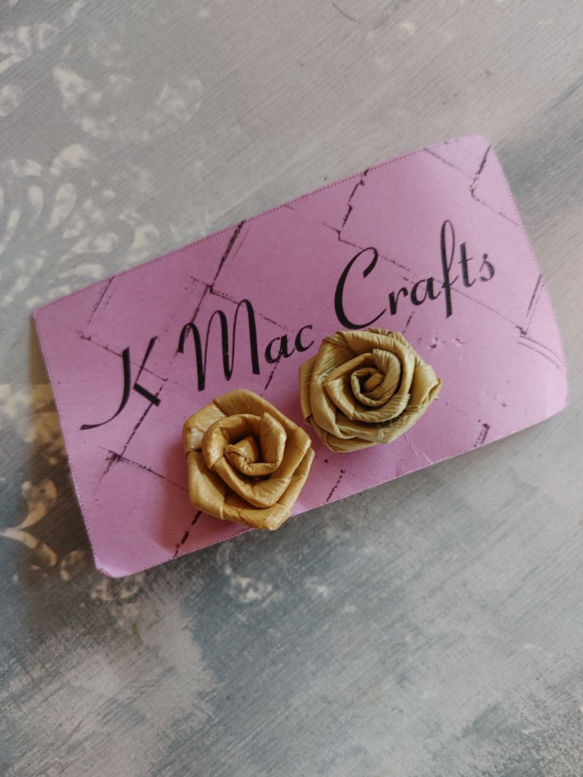 Vintage post earrings woven plant fiber basket rose artisan Hawaii K Mac Crafts