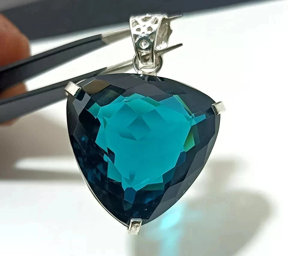 London Blue Topaz Pendant 925 Sterling Silver Pendant Gemstone Jewelry 92.57 Ct+