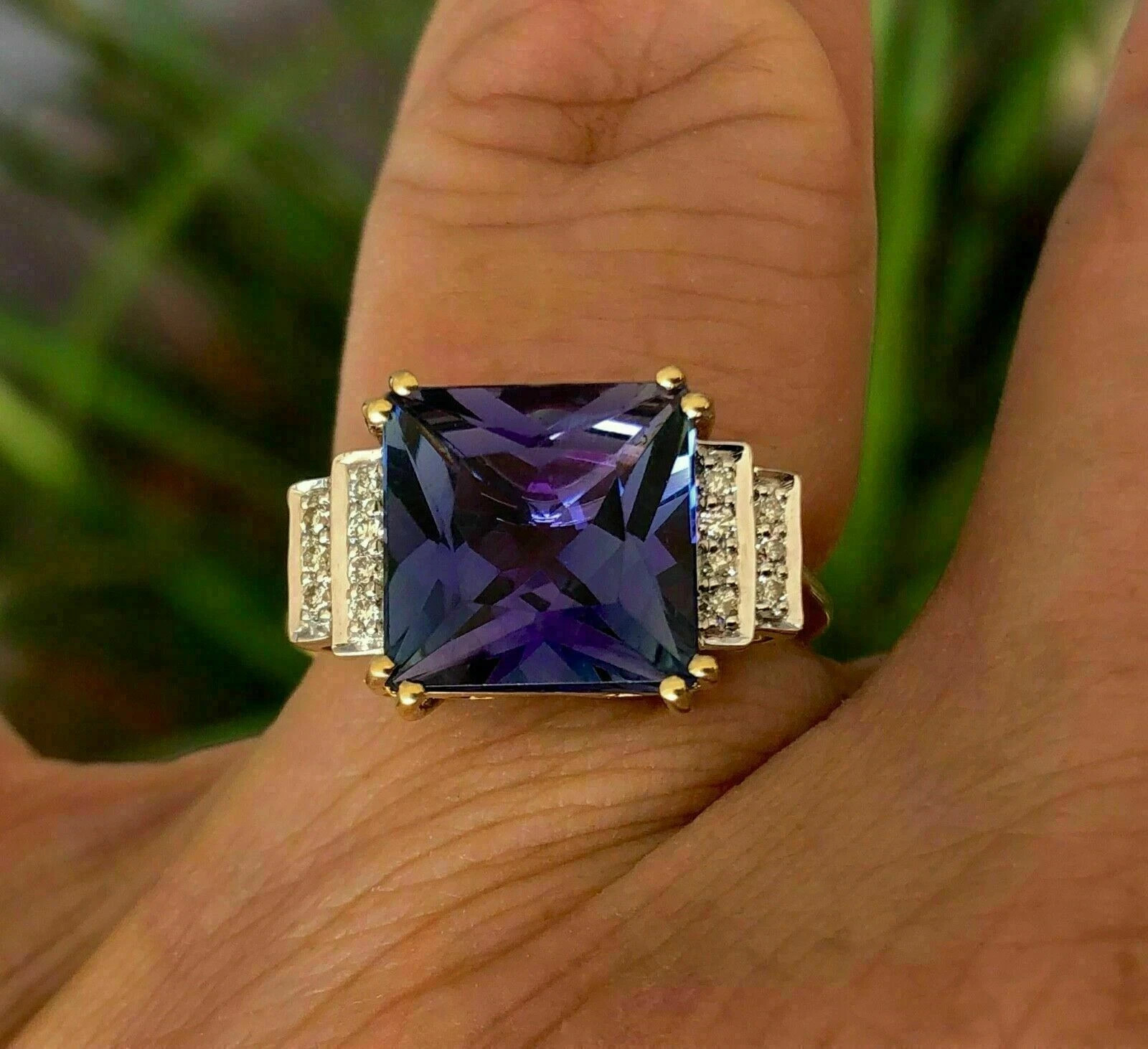 3 Carat Lab Created Princess Sapphire Engagement Ring 14K Yellow Gold Finish