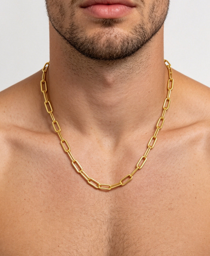 18k Yellow Gold 7mm Paperclip Chain Dainty Link Necklace Womens Mens 22″- 28″