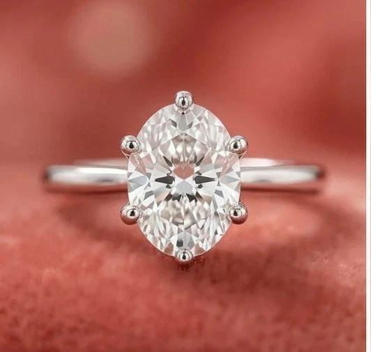 2Ct Oval-Cut Natural Diamond Solitaire Wedding Ring 950 Platinum Size 6 7 8 9
