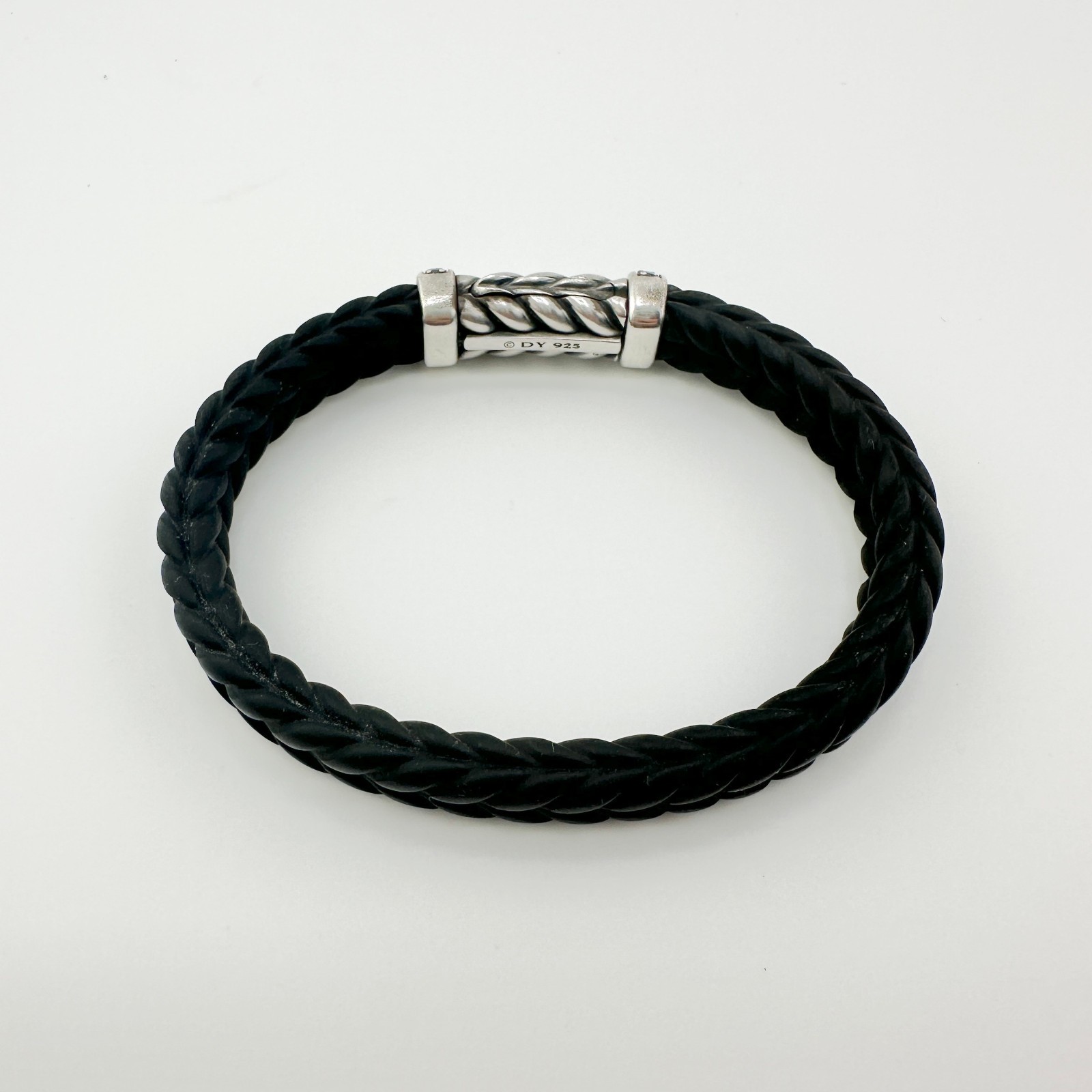David Yurman Chevron Bracelet in Black Rubber w/ Pavé Black Diamonds – Large