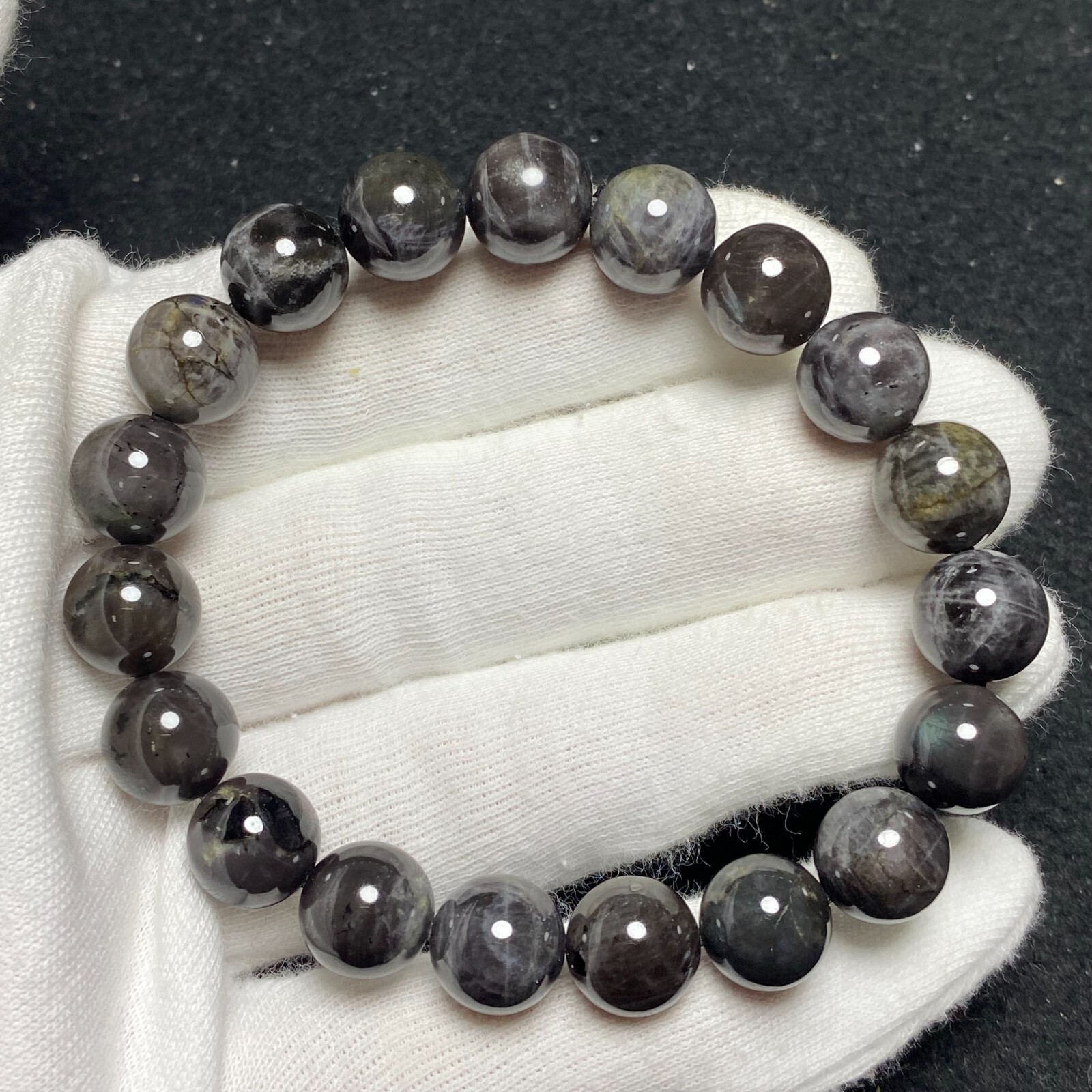 10.6mm Genuine Natural Golden Luck Stone Gemstone Round Beads Bracelet 1549