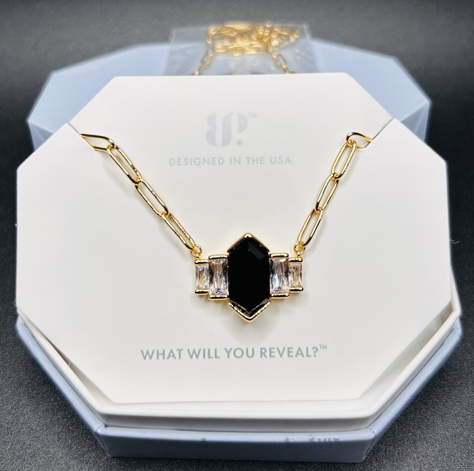 Bomb Party OG Necklace NK93233 “Luxe Allure” Black Onyx CZ on Gold Plating