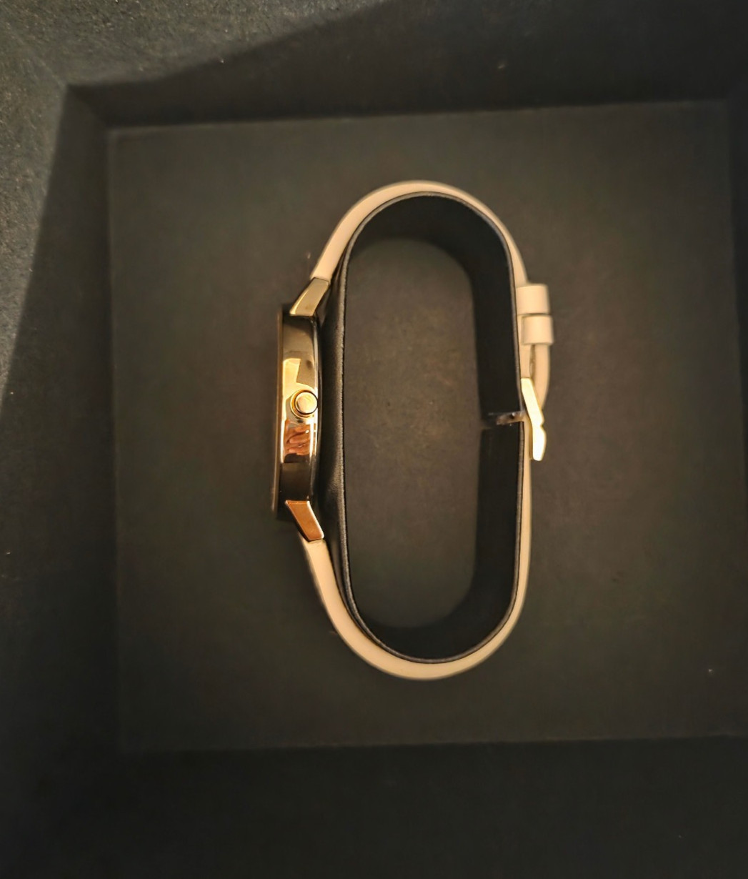 Movado Face | 41mm Rose Gold Stainless Steel Case, Ivory Dial, Leather strap