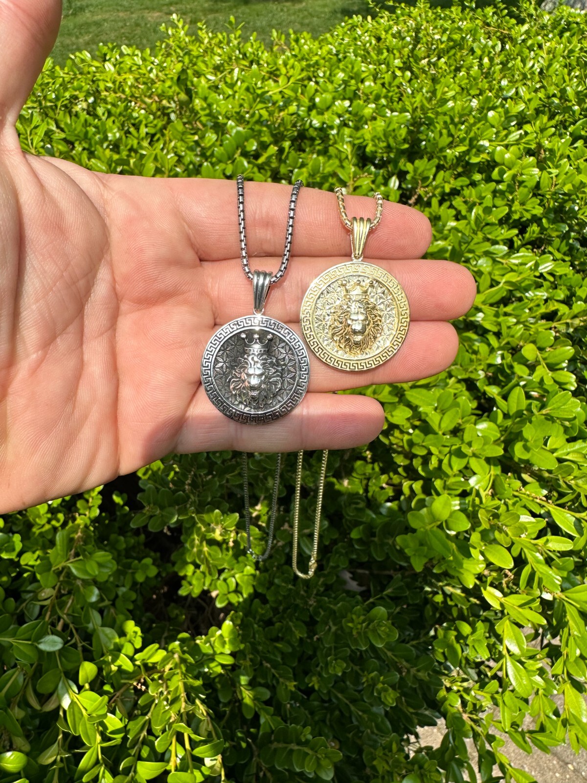 Real 925 Silver / 14k Gold Plated Lion King Of Jungle Medallion Pendant Necklace