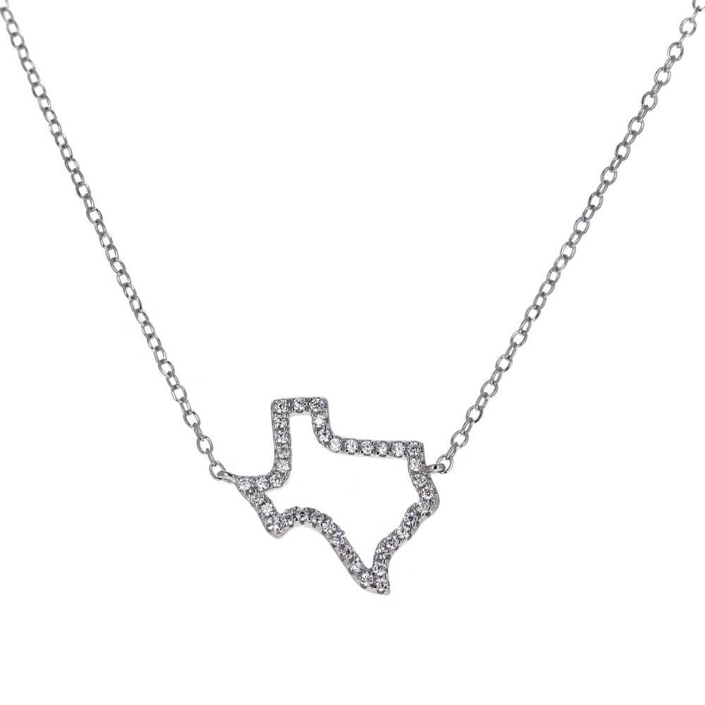 Texas Map CZ Necklace, Sterling Silver, Texas Outline, Cubic Zirconia, Dainty