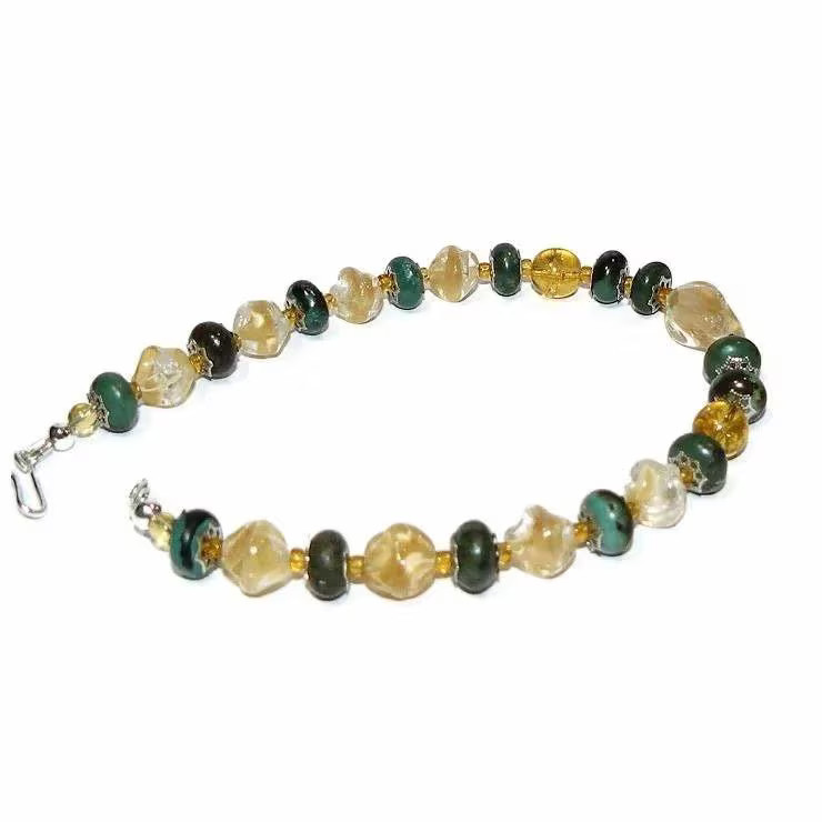 Turquoise, Lampwork Beads and Sterling Silver Bracelet