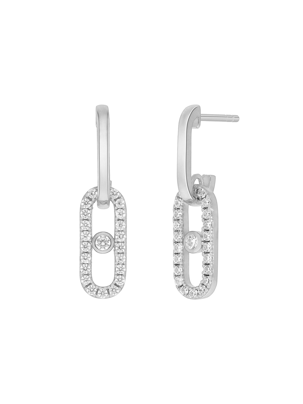Earrings Marea Woman Silver Sterling Rhodium Plated Oval With Zircons 25 MM