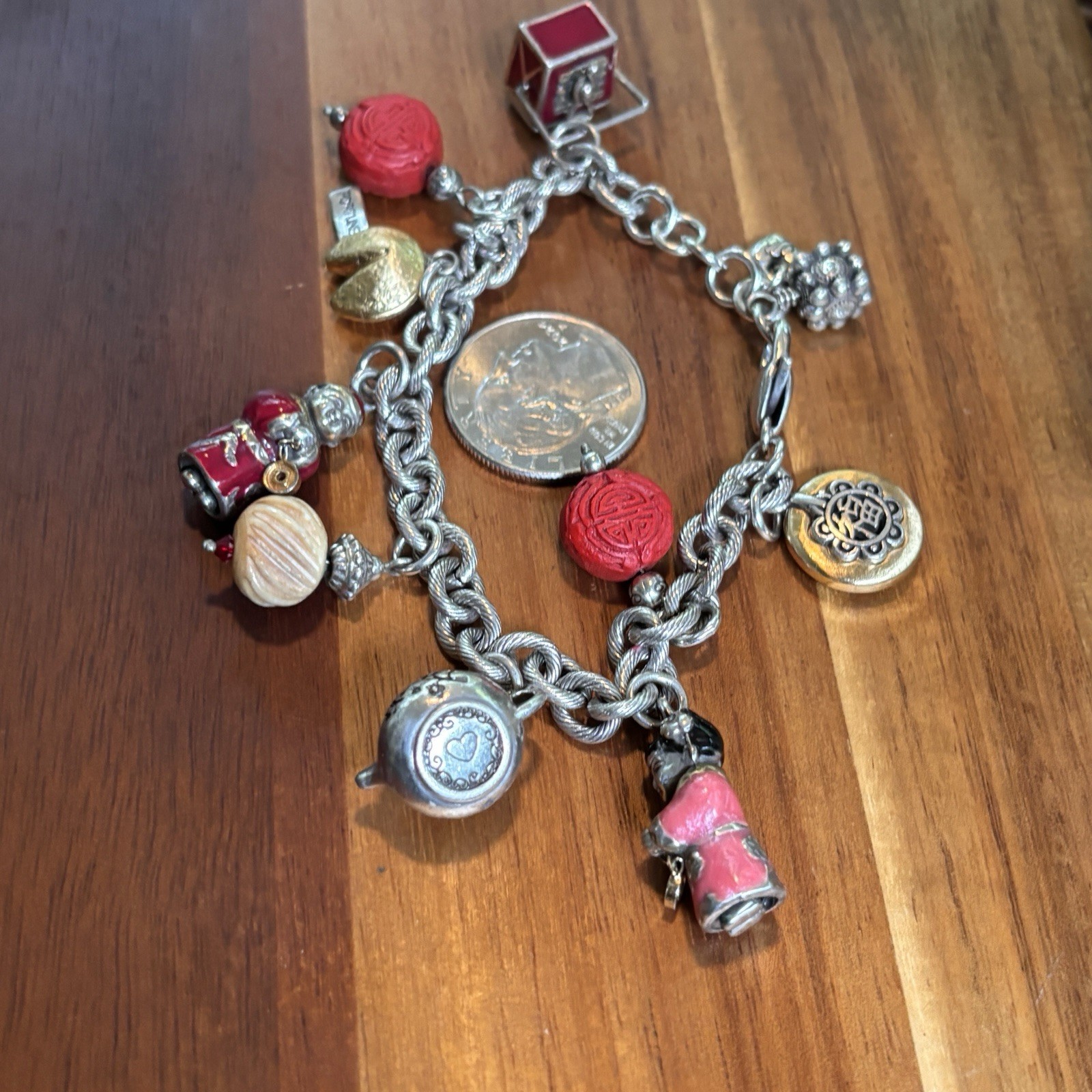Brighton Good Fortune Charm Bracelet Asian Inspired Red Enamel Happiness