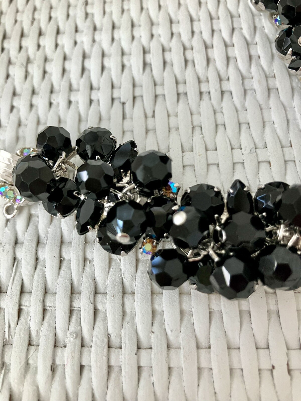 RARE! JULIANA Jet Black Cha Cha Dangle Bead Bracelet AB Rhinestone Clasp! Mint!