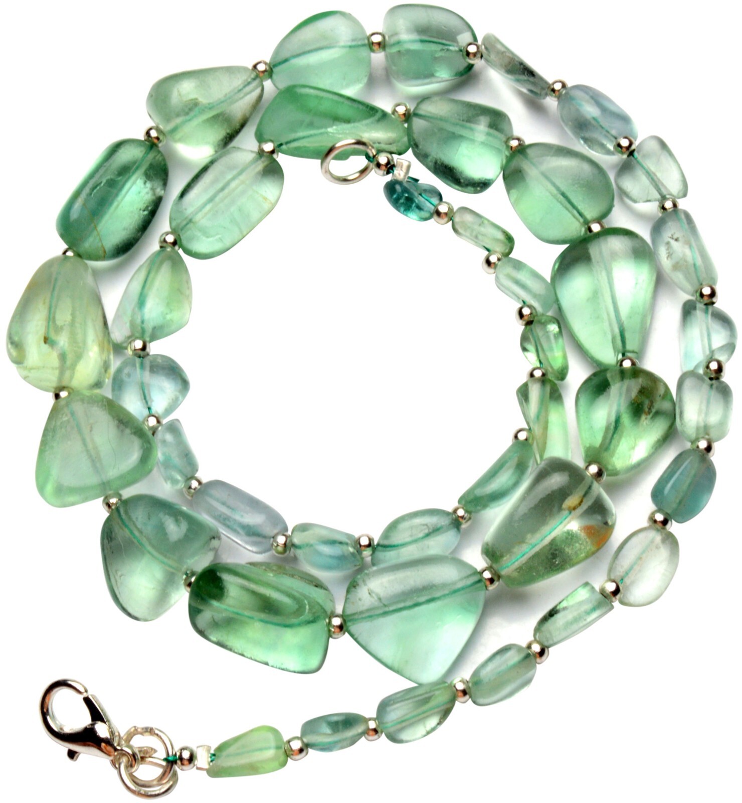 Emerald Green Fluorite Gem Beads 17.5″ Necklace 7 to 13 mm Size Beads