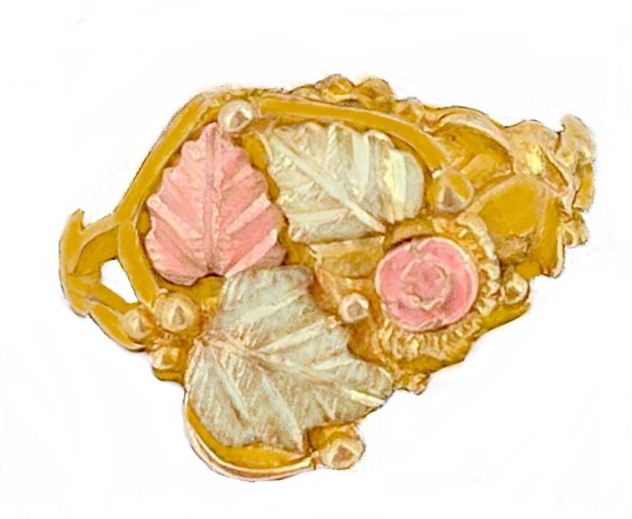 Black Hills Gold 10k Large Coleman Rose Three Leaves Ring Size 6 1/2
