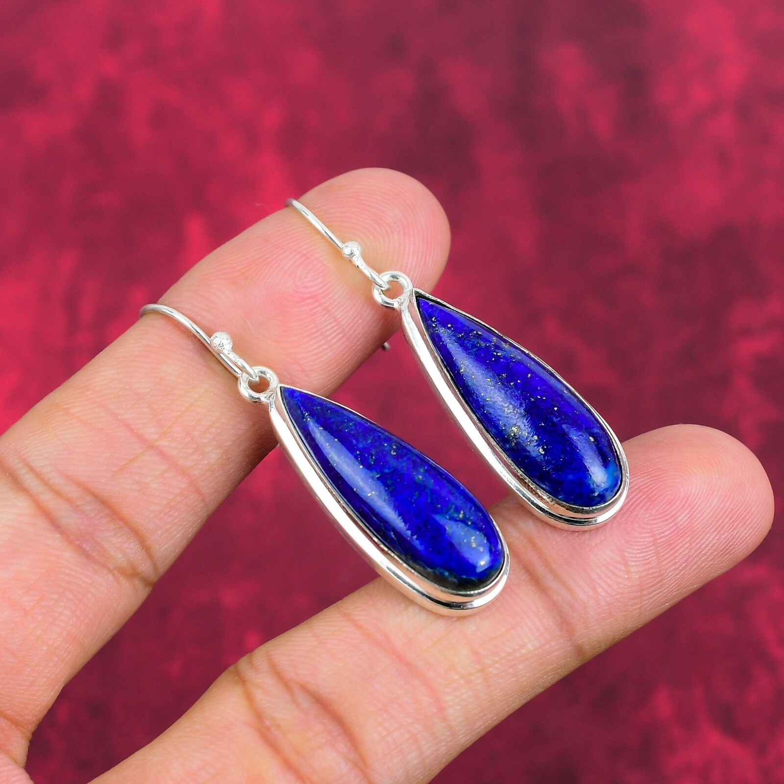 Lapis Lazuli Gemstone Handmade 925 Sterling Silver Earrings Jewelry For Love