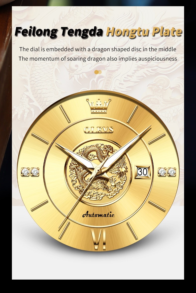 OLEVS 6693 Stylish Multi-functiom Dragon Dial Gents Formal Mechanical Watch