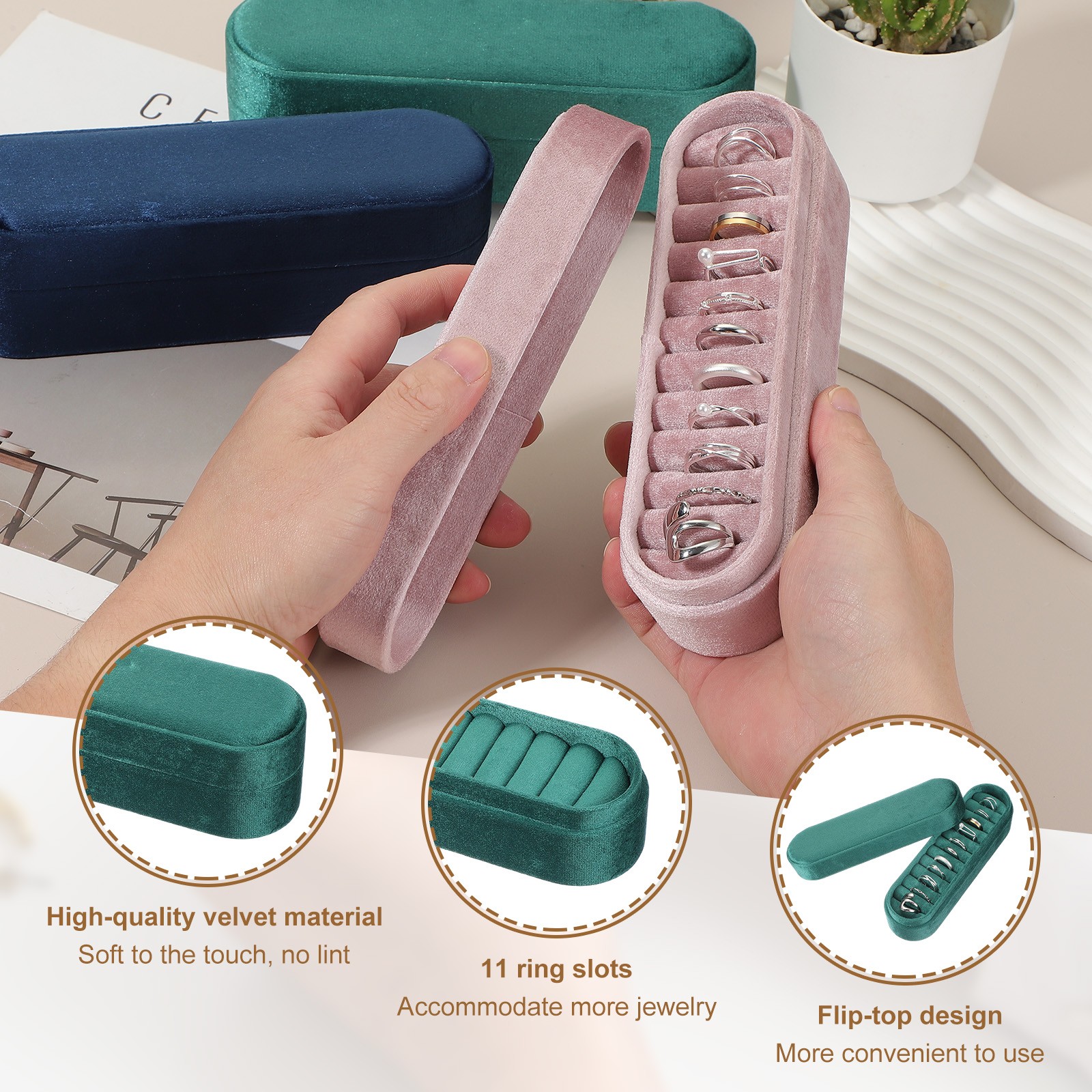 Velvet Ring Box Travel Jewelry Case Ring Holder Organizer Dark Green